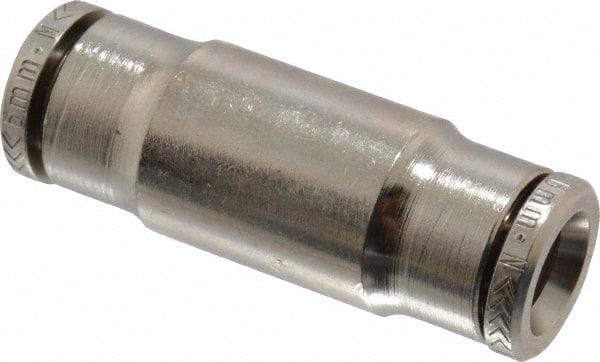 Norgren - 6mm Outside Diam, Nickel Plated Brass Push-to-Connect Tube Union - 260 Max psi, Tube to Tube Connection, Nitrile O-Ring - Exact Tooling