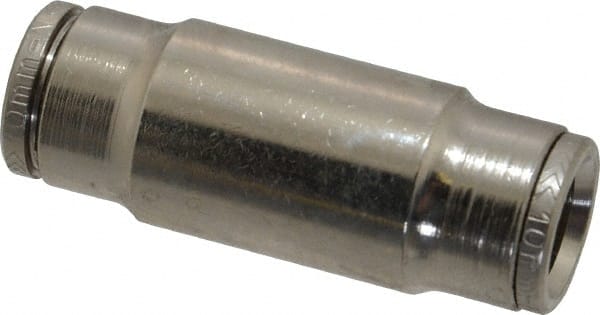 Norgren - 10mm Outside Diam, Nickel Plated Brass Push-to-Connect Tube Union - 260 Max psi, Tube to Tube Connection, Nitrile O-Ring - Exact Tooling
