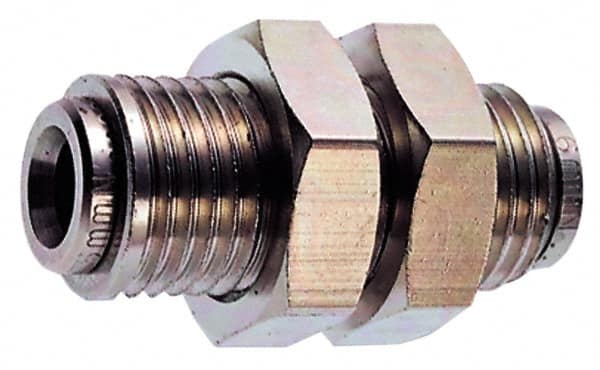 Norgren - 10mm Outside Diam, M20x1.5 Thread, Nickel Plated Brass Push-to-Connect Tube Bulkhead Union - 260 Max psi, Tube to Tube Connection, , Nitrile O-Ring - Exact Tooling
