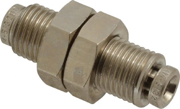 Norgren - 4mm Outside Diam, M10x1.0 Thread, Nickel Plated Brass Push-to-Connect Tube Bulkhead Union - 260 Max psi, Tube to Tube Connection, , Nitrile O-Ring - Exact Tooling