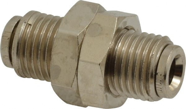 Norgren - 6mm Outside Diam, M14x1.5 Thread, Nickel Plated Brass Push-to-Connect Tube Bulkhead Union - 260 Max psi, Tube to Tube Connection, , Nitrile O-Ring - Exact Tooling
