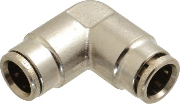 Norgren - 10mm Outside Diam, Nickel Plated Brass Push-to-Connect Tube Union Elbow - 260 Max psi, Tube to Tube Connection, Nitrile O-Ring - Exact Tooling