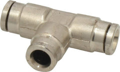 Norgren - 6mm Outside Diam, Nickel Plated Brass Push-to-Connect Tube Union Tee - 260 Max psi, Tube to Tube Connection, Nitrile O-Ring - Exact Tooling