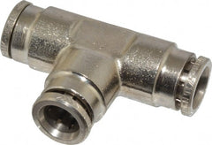 Norgren - 8mm Outside Diam, Nickel Plated Brass Push-to-Connect Tube Union Tee - 260 Max psi, Tube to Tube Connection, Nitrile O-Ring - Exact Tooling