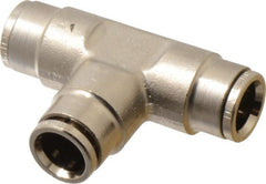 Norgren - 10mm Outside Diam, Nickel Plated Brass Push-to-Connect Tube Union Tee - 260 Max psi, Tube to Tube Connection, Nitrile O-Ring - Exact Tooling