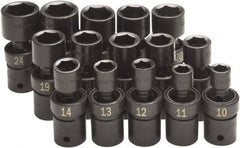 SK - 15 Piece 1/2" Drive Standard Impact Socket Set - 6 Points, 10 to 24mm, Metric Measurement Standard - Exact Tooling