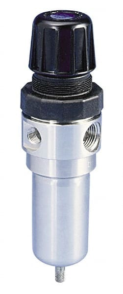 Parker - 1/2" NPT Port 1 Piece Filter/Regulator FRL Unit - Stainless Steel Bowl, 72 SCFM, 125 Max psi, 8.59" High, Manual Drain - Exact Tooling