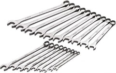 SK - 19 Piece, 6mm to 24mm, 12 Point Combination Wrench Set - Metric Measurement Standard, Full Polish Chrome Finish, Comes in Roll-Up Pouch - Exact Tooling