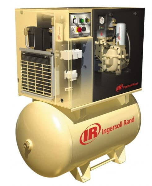 Ingersoll-Rand - 10 hp, 80 Gal Stationary Electric Horizontal Screw Air Compressor - Three Phase, 125 Max psi, 35 CFM, 230 Volt - Exact Tooling