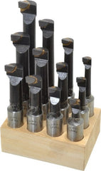 Interstate - 7/16 to 13/16" Min Diam, 1-1/8 to 4-1/2" Max Depth, 3/4" Shank Diam, 3-1/8 to 6-1/2" OAL Boring Bar Set - C6 Carbide Tipped, Bright Finish, Right Hand Cut, 12 Piece Set - Exact Tooling
