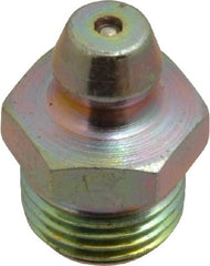 PRO-LUBE - Straight Head Angle, 1/8-27 PTF Steel Standard Grease Fitting - 7/16" Hex, 16.8mm Overall Height, 7.1mm Shank Length, Zinc Plated Finish - Exact Tooling