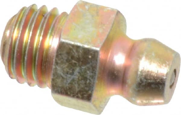 PRO-LUBE - Straight Head Angle, 5/16-24 UNF Steel Standard Grease Fitting - 7/16" Hex, 16.7mm Overall Height, 6.35mm Shank Length, Zinc Plated Finish - Exact Tooling