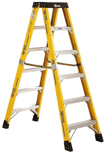 Made in USA - 5 Steps, 12 Ft. High, Type IAA Rating, Fiberglass Step Ladder - Exact Tooling
