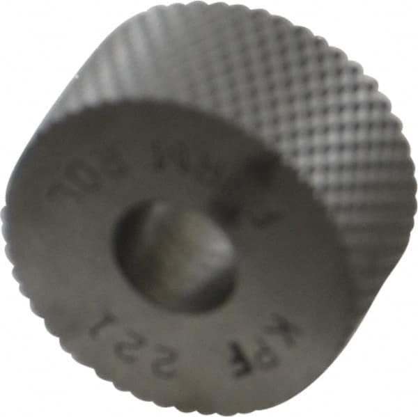 Made in USA - 3/4" Diam, 90° Tooth Angle, 21 TPI, Standard (Shape), Form Type High Speed Steel Female Diamond Knurl Wheel - 3/8" Face Width, 1/4" Hole, Circular Pitch, Series KP - Exact Tooling