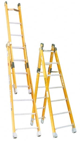 Made in USA - 8' High, Type IAA Rating, Fiberglass Extension Ladder - Exact Tooling