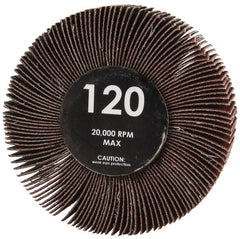 Value Collection - 3" Diam x 1" Face Width, Fine Aluminum Oxide Coated Mounted Flap Wheel - 1/4" Shank Mount, 120 Grit, Cloth Backing, 23,800 Max RPM - Exact Tooling