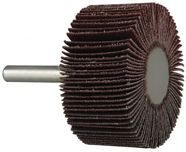 Value Collection - 2" Diam x 1" Face Width, Medium Aluminum Oxide Coated Mounted Flap Wheel - 1/4" Shank Mount, 80 Grit, 25,000 Max RPM - Exact Tooling