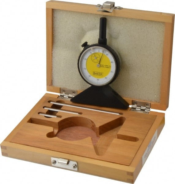 Value Collection - 0 to 200 mm Range, White Dial Depth Gage - 0.01 mm Graduation, 0.05 mm Accuracy, 10 mm Travel, 3-1/8 Inch Base Measuring Length - Exact Tooling