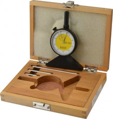 Value Collection - 0 to 200 mm Range, White Dial Depth Gage - 0.01 mm Graduation, 0.05 mm Accuracy, 10 mm Travel, 3-1/8 Inch Base Measuring Length - Exact Tooling