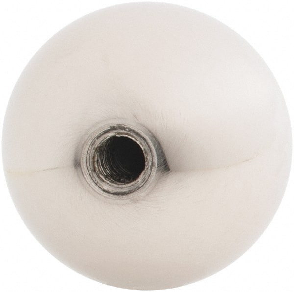 Gibraltar - 1/4-28 Thread, 1.38" Diam, Threaded Hole Ball Knob - Natural, Stainless Steel, Smooth Grip, 5/8" Hole Depth - Exact Tooling