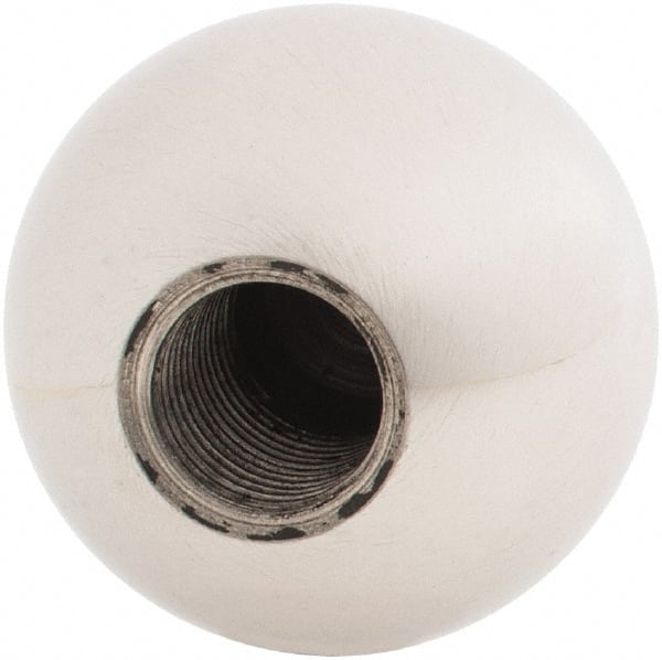 Gibraltar - 1/2-20 Thread, 1.38" Diam, Threaded Hole Ball Knob - Natural, Stainless Steel, Smooth Grip, 5/8" Hole Depth - Exact Tooling