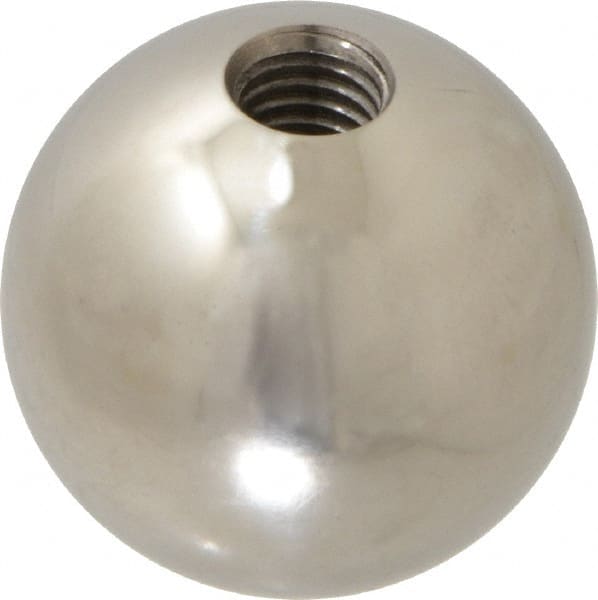 Gibraltar - 1/2-13 Thread, 1.88" Diam, Threaded Hole Ball Knob - Natural, Stainless Steel, Smooth Grip, 3/4" Hole Depth - Exact Tooling