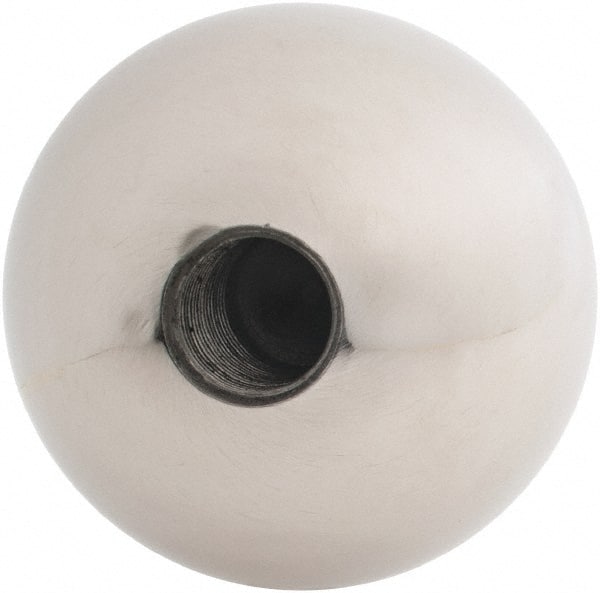 Gibraltar - 1/2-20 Thread, 1.88" Diam, Threaded Hole Ball Knob - Natural, Stainless Steel, Smooth Grip, 3/4" Hole Depth - Exact Tooling