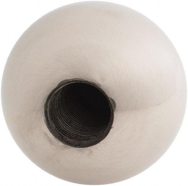 Gibraltar - 5/8-18 Thread, 1.88" Diam, Threaded Hole Ball Knob - Natural, Stainless Steel, Smooth Grip, 3/4" Hole Depth - Exact Tooling