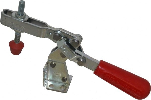 De-Sta-Co - 375 Lb Holding Capacity, Vertical Handle, Manual Hold Down Toggle Clamp - 60° Handle Movement, 185° Bar Opening, U-Bar, Flanged Base, Electro-Plated Zinc, Carbon Steel - Exact Tooling