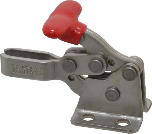 De-Sta-Co - 200 Lb Holding Capacity, Horizontal Handle, Manual Hold Down Toggle Clamp - 170° Handle Movement, 90° Bar Opening, U-Bar, Flanged Base, Electro-Plated Zinc, Stainless Steel - Exact Tooling