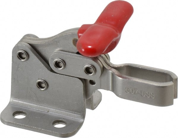 De-Sta-Co - 350 Lb Holding Capacity, Horizontal Handle, Manual Hold Down Toggle Clamp - 173° Handle Movement, 92° Bar Opening, U-Bar, Flanged Base, Electro-Plated Zinc, Stainless Steel - Exact Tooling