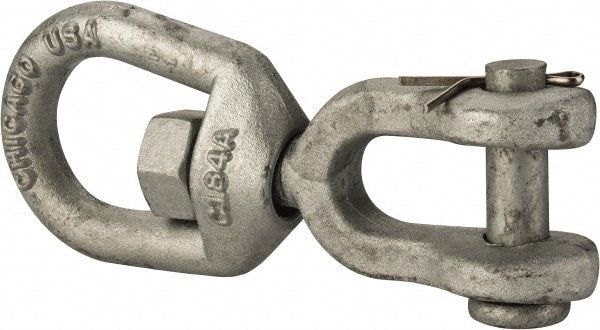 Made in USA - 5, 200 Lbs. Load Limit, 7-3/8 Inches Long x 5/8 Inch Diameter Jaw Eye Swivel - Exact Tooling