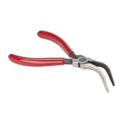 Proto - 6-5/16" OAL, 1-5/8" Jaw Length x 3/4" Jaw Width, Long Nose Bent Nose Pliers - Serrated Jaw, Chain Nose Head, Plastisol Handles - Exact Tooling