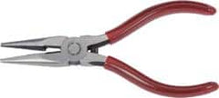 Proto - 5-9/16" OAL, 1-11/16" Jaw Length x 1/2" Jaw Width, Long Nose Side Cutting Chain Nose Pliers - Serrated Jaw, Needle Nose Head, Plastisol Handles, with Spring - Exact Tooling