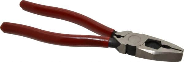 Proto - 8-3/8" OAL, 1-3/4" Jaw Length x 1-1/16" Jaw Width, Linesman's Pliers - Serrated Pipe Jaw, Flat Nose Head, Plastisol Handles - Exact Tooling