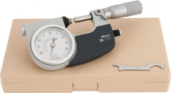 Mitutoyo - 0 to 1 Inch Range, 0.0001 Inch Graduation, Mechanical Indicating Micrometer - Accurate to 0.0001 Inch, Carbide-Tipped Measuring Face, Includes Fitted Plastic Case - Exact Tooling