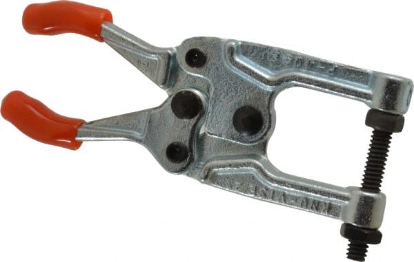 Lapeer - 181.44 Kg Load Capacity, 1-3/16" Throat Depth, 4-3/4" OAL, Carbon Steel, C Style Plier Clamp - 31/32" Max Jaw Capacity, 1/4-20 Spindle, 0.97" Open Throat Height, Orange Handle, Spindle End - Exact Tooling