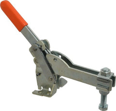 Lapeer - 800 Lb Holding Capacity, Vertical Handle, Manual Hold Down Toggle Clamp - 150° Handle Movement, 115° Bar Opening, U-Bar, Flanged Base, Carbon Steel - Exact Tooling
