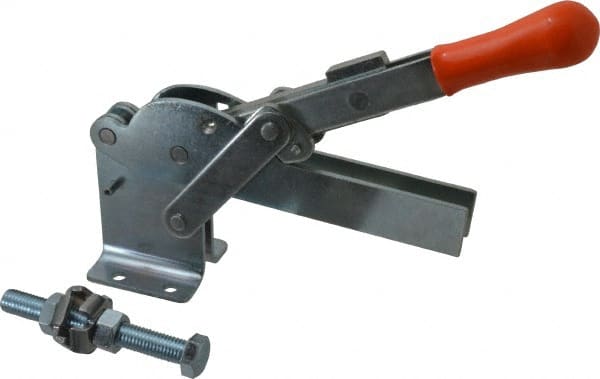 Lapeer - 1,200 Lb Holding Capacity, Vertical Handle, Manual Hold Down Toggle Clamp - 155° Handle Movement, 110° Bar Opening, U-Bar, Flanged Base, Carbon Steel - Exact Tooling