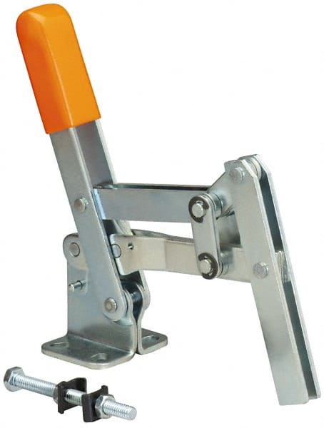 Lapeer - 400 Lb Holding Capacity, Vertical Handle, Manual Hold Down Toggle Clamp - 65° Handle Movement, 120° Bar Opening, U-Bar, Flanged Base, Carbon Steel - Exact Tooling