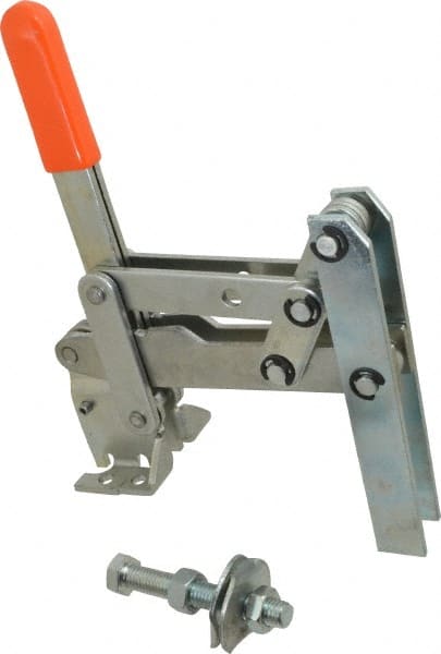 Lapeer - 800 Lb Holding Capacity, Vertical Handle, Manual Hold Down Toggle Clamp - 149° Handle Movement, 118° Bar Opening, U-Bar, Flanged Base, Carbon Steel - Exact Tooling