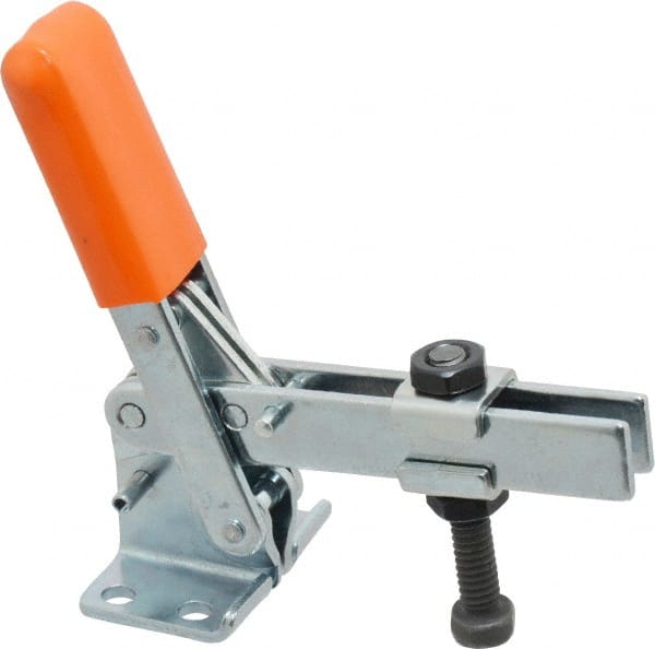 Lapeer - 100 Lb Holding Capacity, Vertical Handle, Manual Hold Down Toggle Clamp - 63° Handle Movement, 95° Bar Opening, U-Bar, Flanged Base, Carbon Steel - Exact Tooling