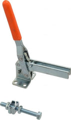 Lapeer - 200 Lb Holding Capacity, Vertical Handle, Manual Hold Down Toggle Clamp - 60° Handle Movement, 110° Bar Opening, U-Bar, Flanged Base, Carbon Steel - Exact Tooling