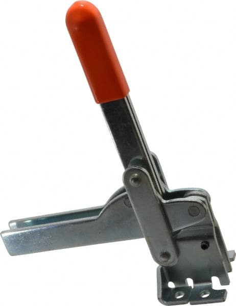 Lapeer - 800 Lb Holding Capacity, Vertical Handle, Manual Hold Down Toggle Clamp - 150° Handle Movement, 115° Bar Opening, U-Bar, Flanged Base, Carbon Steel - Exact Tooling