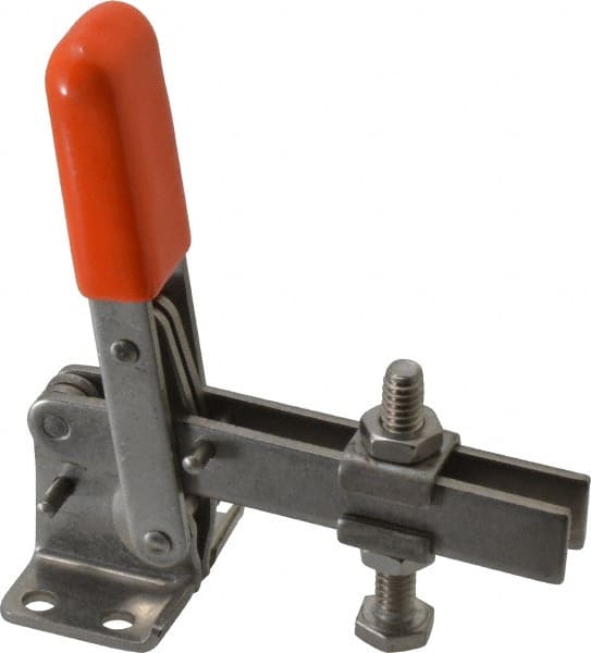 Lapeer - 100 Lb Holding Capacity, Vertical Handle, Manual Hold Down Toggle Clamp - 63° Handle Movement, 95° Bar Opening, U-Bar, Flanged Base, Stainless Steel - Exact Tooling