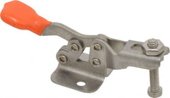 Lapeer - 100 Lb Holding Capacity, Horizontal Handle, Manual Hold Down Toggle Clamp - 85° Handle Movement, 95° Bar Opening, U-Bar, Flanged Base, Stainless Steel - Exact Tooling