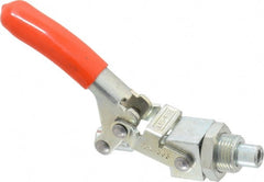 Lapeer - 350 Lb Load Capacity, Mounting Plate Base, Carbon Steel, Standard Straight Line Action Clamp - 7/16" Plunger Diam, Straight Handle - Exact Tooling