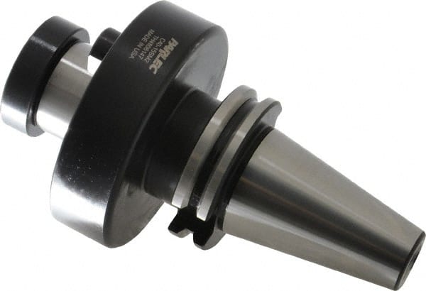 Parlec - CAT40 Taper Shank 1-1/2" Pilot Diam Shell Mill Holder - 2.4" Flange to Nose End Projection, 3-3/4" Nose Diam, 3/4-16 Lock Screw - Exact Tooling