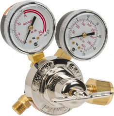 Miller-Smith - 300 CGA Inlet Connection, B Fitting, 15 Max psi, Acetylene Welding Regulator - 9/16-18 L/H Thread, Left Hand Rotation - Exact Tooling