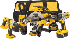 DeWALT - 17 Piece 18 Volt Cordless Tool Combination Kit - Includes 1/4" Impact Driver, 6-1/2" Circular Saw, Cut-Off Tool, Reciprocating Saw, 1/2" Hammer Drill, Battery Included - Exact Tooling